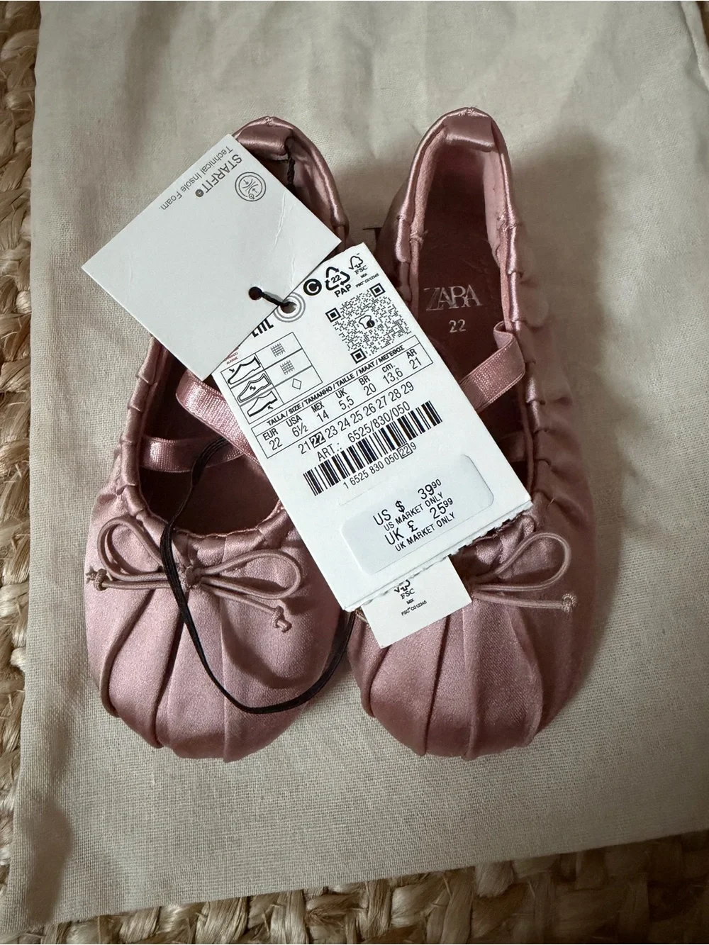 Zara Girls Satin Rose Ballet Flats with Bow